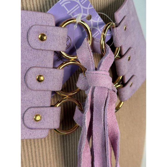 Hot on Hollywood Leather Laced Belt with Elastic Inserts  L Purple - Picture 3 of 16